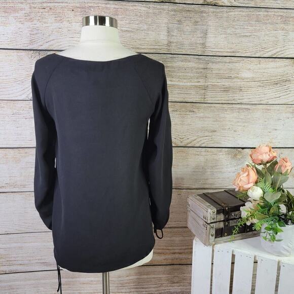 Greylin Lace Up Blouse Top Womens Size XS Black Long Sleeve Boat Neck - Picture 2 of 6